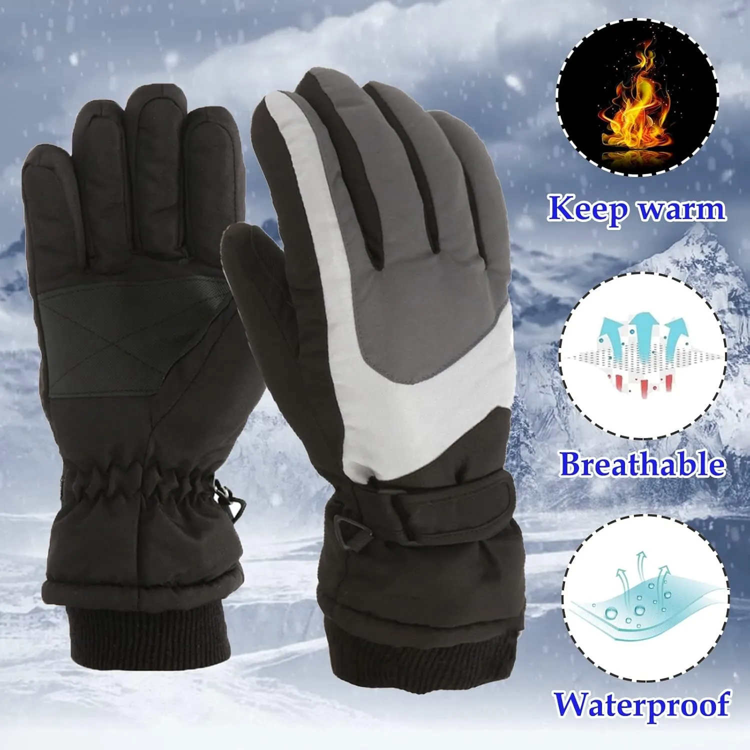 YOLAI Fashion Kids Ski Gloves for Boys Girls Winter Waterproof Insulated Skating Gloves Warm Windproof Mittens 6~15T