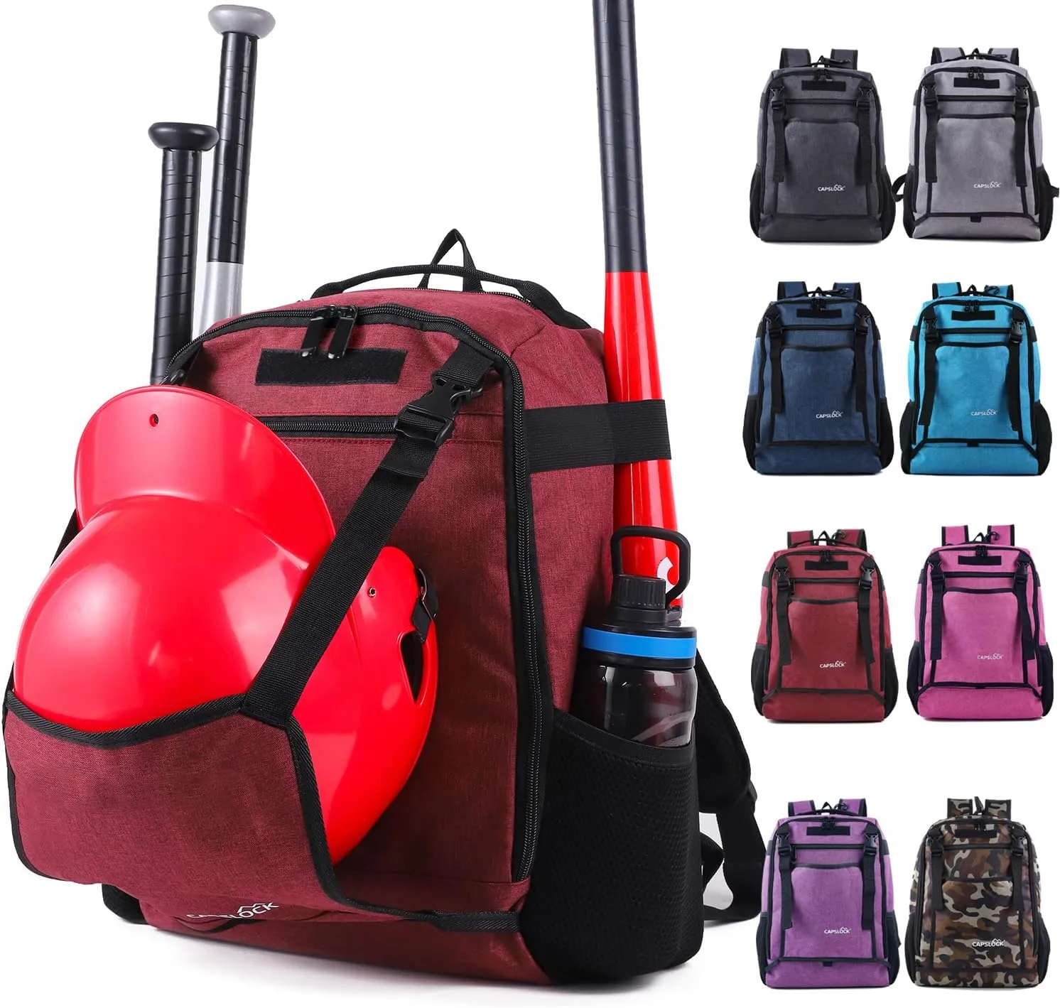 Youth Baseball bag softball Bat bag& backpack, T-Ball & Softball Equipment for Youth,Holds 2 Bats,Water Bottel,Helmet, Gloves, Cleats, Helmet Holder and Includes Fence Hook