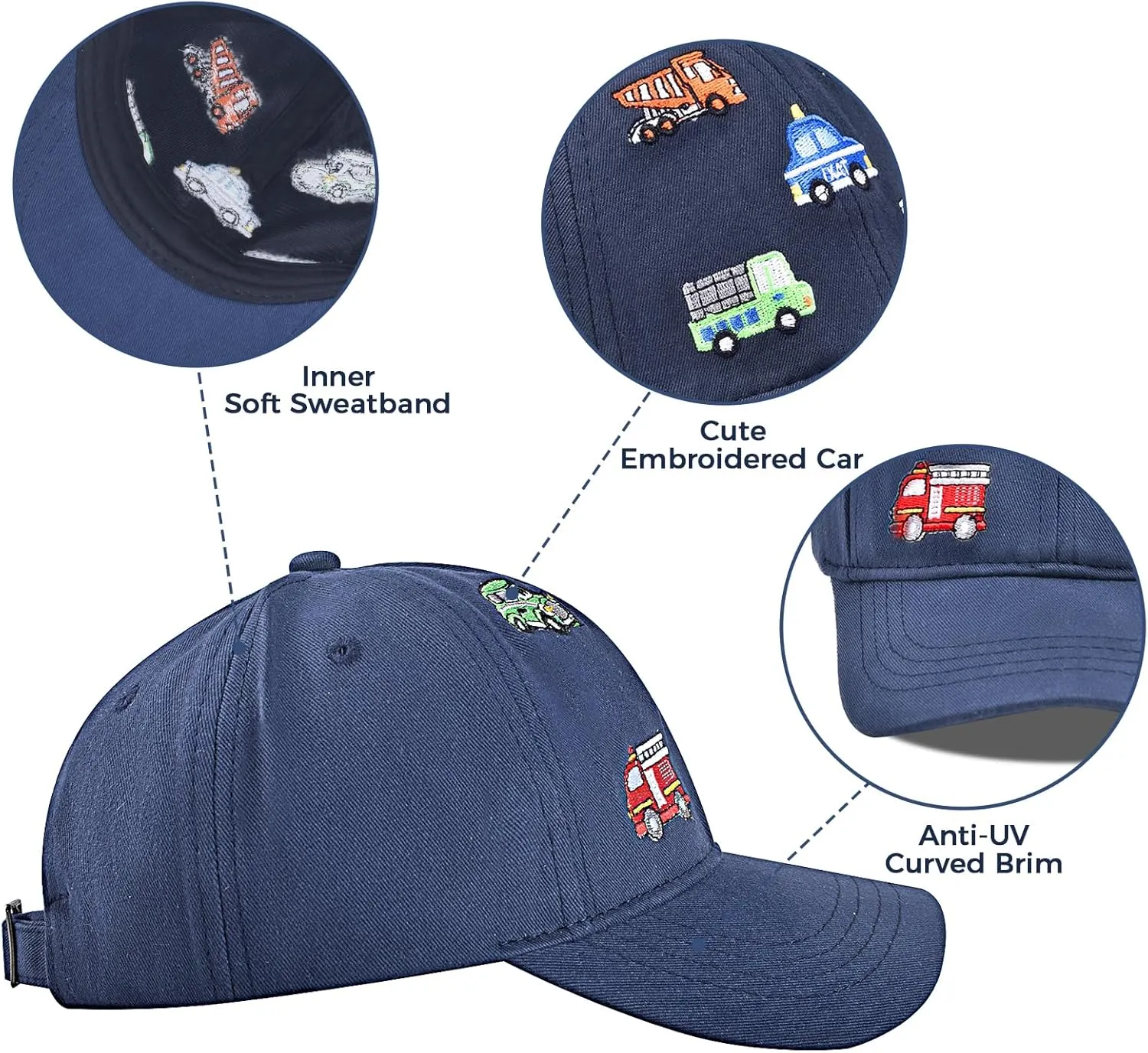 ZGDG Kids Boys Girls Baseball Cap Toddler Embroidery Car Trucker Hat Adjustable Washed Vintage Sun Fishing Hat for 3-8 Years