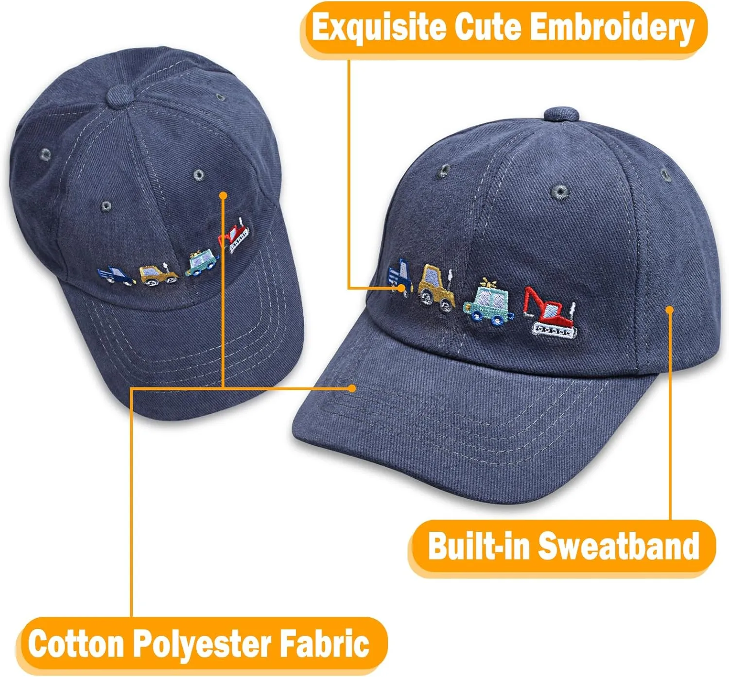ZGDG Kids Boys Girls Baseball Cap Toddler Embroidery Car Trucker Hat Adjustable Washed Vintage Sun Fishing Hat for 3-8 Years