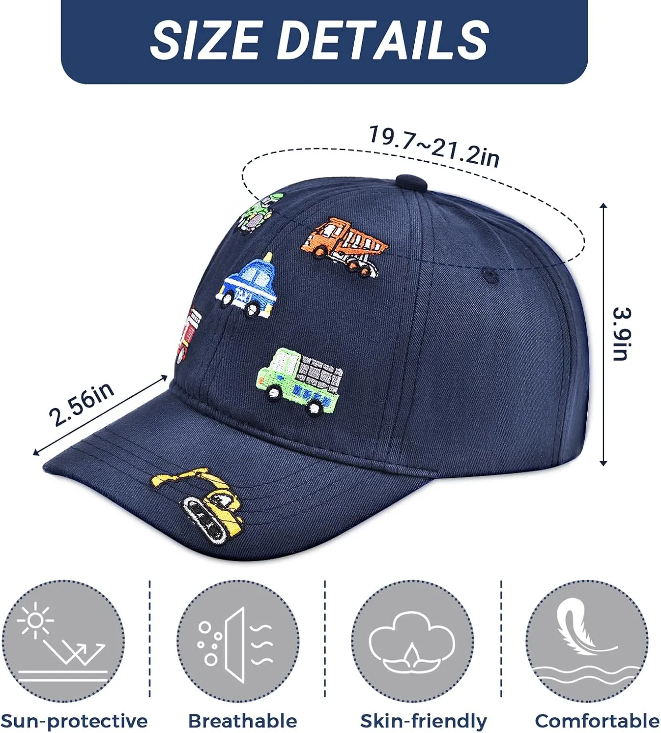 ZGDG Kids Boys Girls Baseball Cap Toddler Embroidery Car Trucker Hat Adjustable Washed Vintage Sun Fishing Hat for 3-8 Years