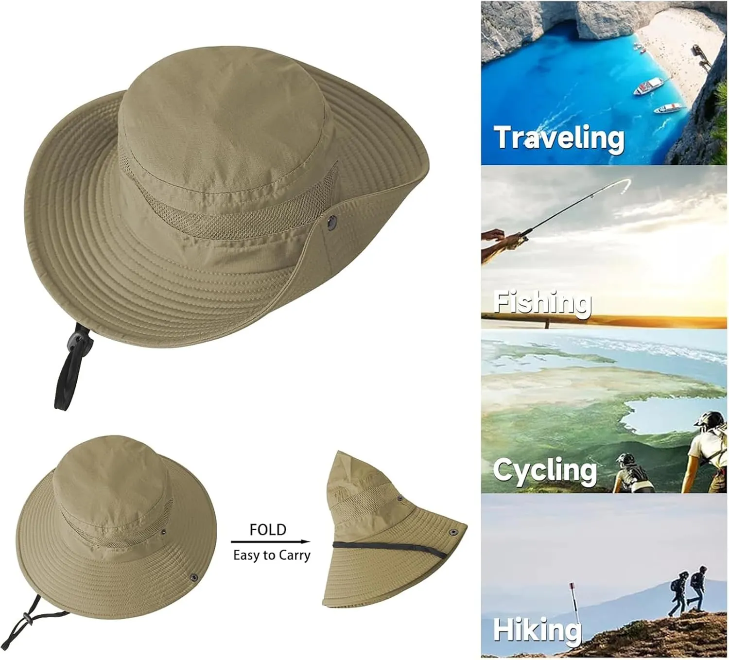 ZOORON Sun Hats for Men Women Fishing Hat UPF 50  Breathable Wide Brim for Safari Beach Hiking Garden
